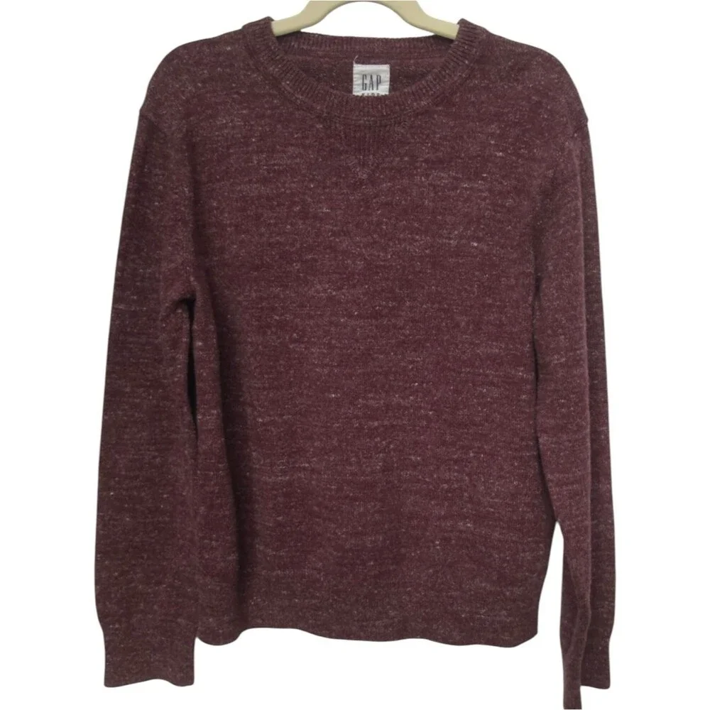 Gap Kids Boys Solid Maroon Heathered Knit Crewneck Long Sleeve Sweater. Large.